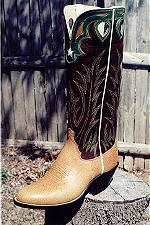 SaddleTan Bullhide Boot, 17-inch Tops w/Collar & Inlayed Star, TearDrop Pull-Holes