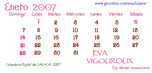 Eva Claire Vigouroux Sosa Accueil Bienvenida Welcome Top Model A Caracas Venezuela South America calendario enero 2007