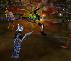 In the Caves of RukGus, a goblin spellcaster attempts to disintegrate Tsulyra
