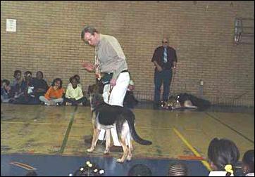 Brian demonstrating giving commands to Sirius