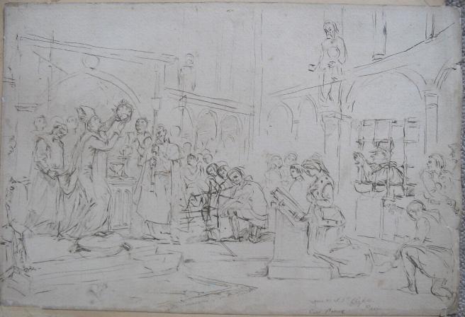 Sketch, 'Louis XI at Sainte Chapelle, Paris', by Eyre Crowe, n.d.