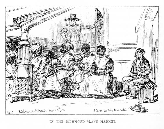 Sketch of 'Slaves waiting for sale, Richmond, Virginia', by Eyre Crowe (1853)