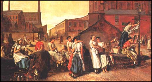 'The Dinner Hour, Wigan', by Eyre Crowe (1875), Manchester Art Gallery