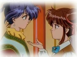 Miaka offers Nuriko the stone she found