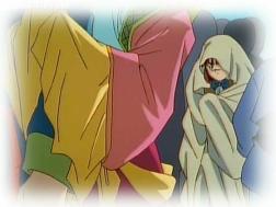 Miaka, in disguise following Tama and Nuriko