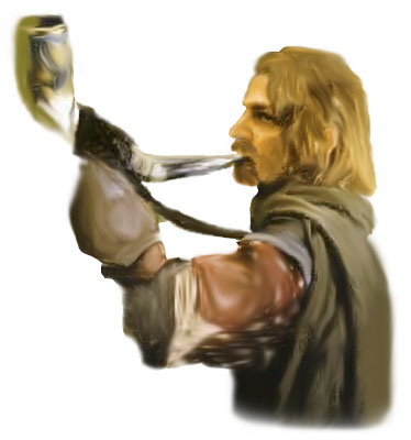 Boromir, blowing the Horn of Gondor