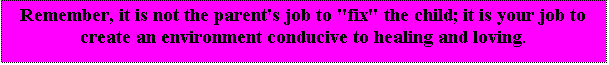 Text Box: Remember, it is not the parent's job to "fix" the child; it is your job to create an environment conducive to healing and loving.

