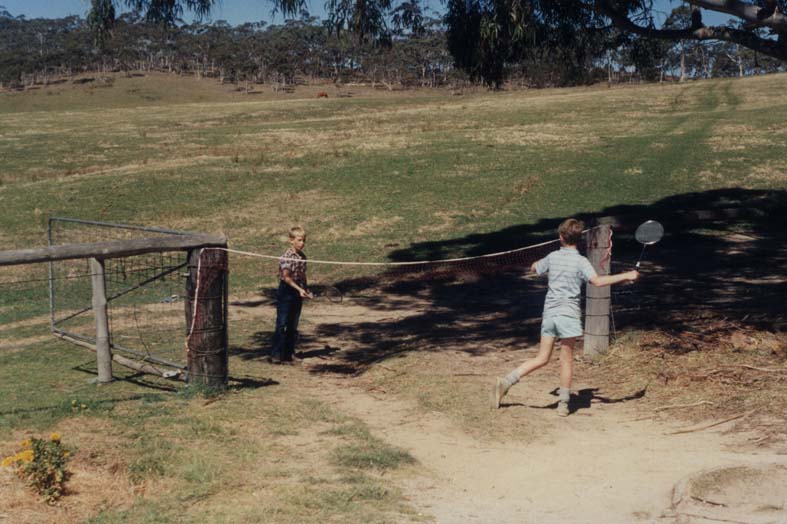 Badminton in the backyard.