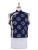 Fur-Trimmed Dark Blue Flowered Quilted Vest