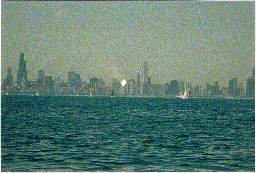 Morning sun shining down on the Stone Container Building, Summer 1999