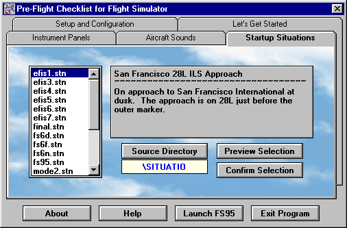 Startup Situation Selection Screen