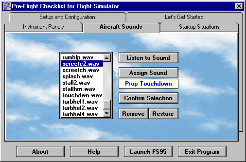 Aircraft Sound Selection Screen