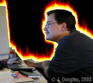 Fireborne working diligently on this site. The flames in this pic are for visual effect only; Fireborne did not actually set himself on fire for this photo.