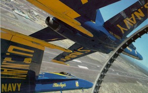 image of the Blue Angels streaking across the sky