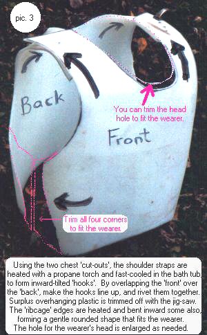 The two chest cut-outs are bent, aligned and riveted in multiple places to form the basic chest armor. Go to Pic. 4