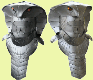 Spray-painted in gun-metal black, this is my finished Jaffa armor, seen in two different angles