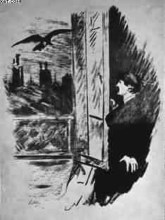 Open here I flung the window; ink sketch by Edouard Manet.