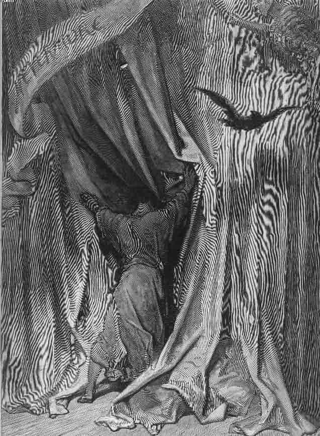 And the Raven, never flitting, still is sitting, still is sitting; illustration by Gustave Dore.