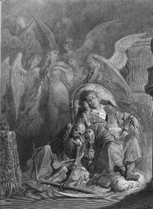 Vainly I had sought to borrow / From my books surcease of sorrow; illustration by Gustave Dore.