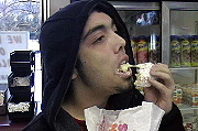 mike eating.. mmm doahnoots