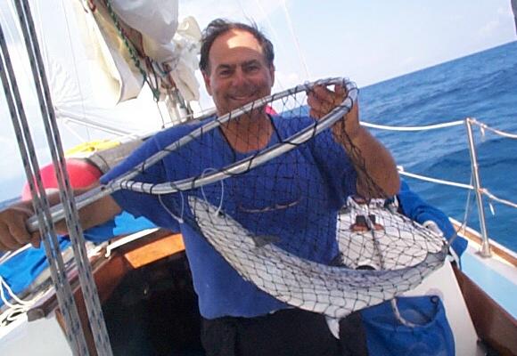 (64KB) Captain Marc catches a fish. Bimini, Bahamas