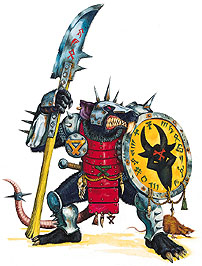 Aged warrior pausing to snarl.