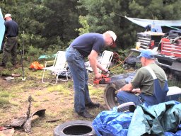 Grooving tires with a chainsaw