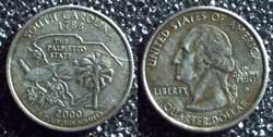 South Carolina state quarter. The 50 States Quarter program was started because coin collecting here in the states was down. In our country's early history, coins were frequently redesigned every so many years. This gave a wide range artwork to the coins. That made then very collectable. Once they put Presidents on the coins, they have change very little in designs. With the exception of the Bicentennial coins of 1976, the State quarters have been a big change and big hit to coin collectors. They are being issued, 5 different states a year, in the order the states radifide the constitution and became states. The one you found is from my state, South Carolina. The star in the centre is where our state capital of 