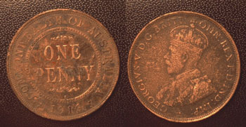 1916 Australian Penny minted in India, shipped to Australia and taken to 
England