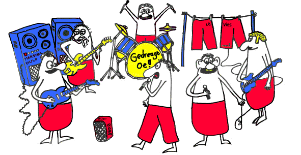 Gedreagt Oe!: Aart Bieleman, Marjan Rensen, Gerwin Holmer, Erik Wechstapel, Erik Rensen, Bert Steunenberg, Jos Stegeman (burp)