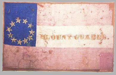 Flag of Company A, 23rd Mississippi, which had been organized in 1861 by Captain J.C. Blount.  Carried at Shiloh in the attack on McClernand's division.  From Voices of the Civil War:  Shiloh, Time-Life Books, Alexandria VA, 1996, p. 49