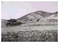 Russian T-34 tank on maneuvers in Korea