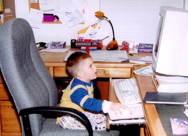 Colin at the computer, April 2002