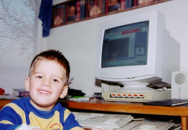 Colin at the computer, April 2002