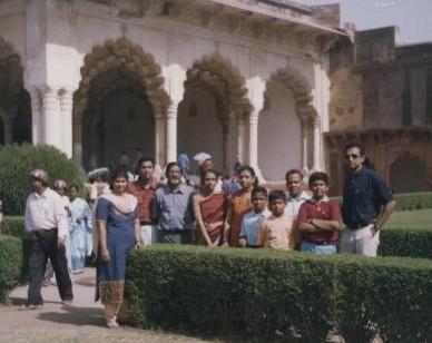 The team at the perfect symmetrical peacock arches of Diwan-i-Am