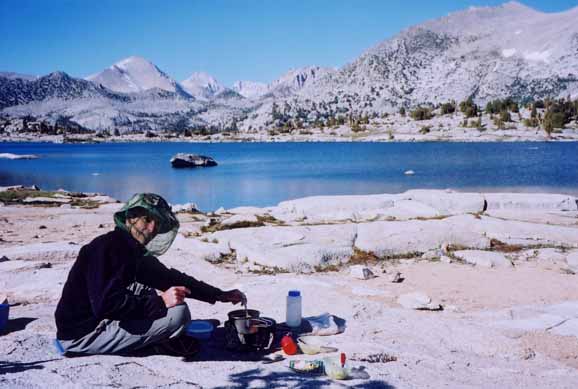 Making dinner at Marie Lake. Mosquitoes were becoming a nuisance.