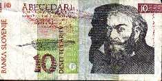 10 Tolars was worth about .07 U.S. Dollars