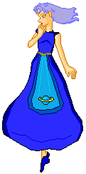 In princess dress with eyes open.