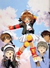 the ever genki sakura surrounded by li, tomoyo, yukito and touya