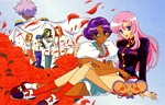 utena, anthy and the student council surrounded by beautiful red roses