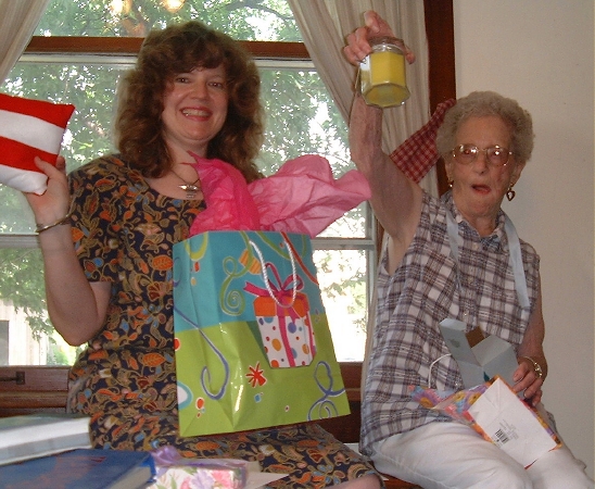 Gma & Karen open gifts