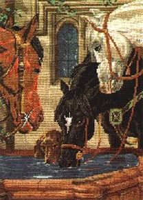 Wiehler Gobelin Tapestry -  1820-1 --- Pferde an der Traenke - with DMC (French) thread