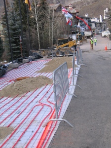 Under road heating hot water in the orange pipes, Vail, Colorado