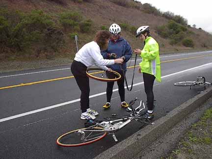 Kathy et al. fixing a flat