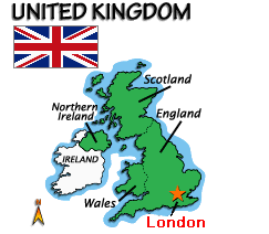 Map and flag of United Kingdom.