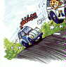 A Police VW Beetle chasing one car from The Hydro Power Plant Itaipu staff