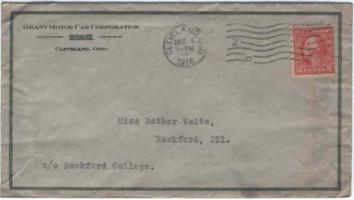 1916 Grant Motor Car Corp. envelope 
Cleveland, Ohio