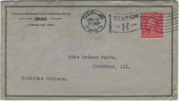 1917 Grant Motor Car Corp. envelope 
Cleveland, Ohio