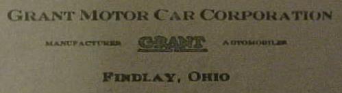 Grant Motor Car Corp. Findlay, Ohio envelope corner