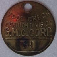 1918 Grant Motor Car Corp. Munition Div. Findlay, O. tool check token #89